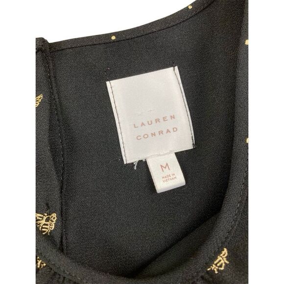 Lauren Conrad black and gold foil bee cold shoulder top - Picture 7 of 7